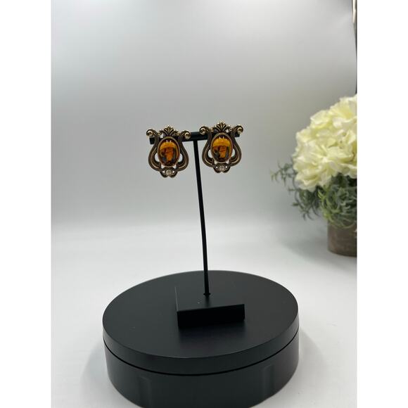 Swarovski SAL Brown Amber Crystal Maltese Cross Set Large Pierced Earrings - Picture 3 of 8